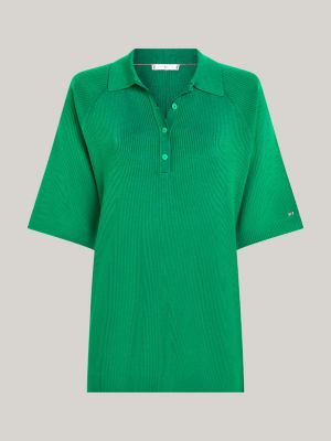 polo oversize con texture a coste verde da donne tommy hilfiger