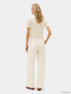 Gold-Tone Button Cable Knit Polo Jumper — Beige 4