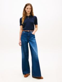 Gold-Tone Button Cable Knit Polo Jumper — Blue 3