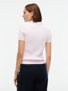 Gold-Tone Button Cable Knit Polo Jumper — Pink 4