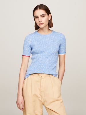 RIBBED KNIT TOP - Grey marl