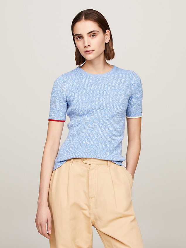 blue marl rib-knit short sleeve jumper for women tommy hilfiger