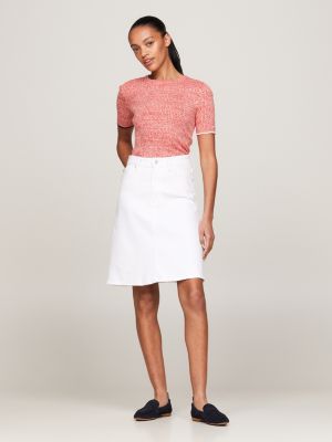 red melierter kurzarm-rippstrickpullover für damen - tommy hilfiger