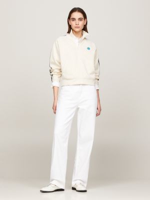 beige sport sweatshirt mit monogramm-stempel für damen - tommy hilfiger