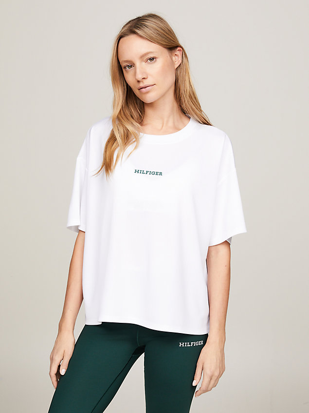 white sport th cool relaxed mesh t-shirt met logo voor dames - tommy hilfiger