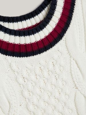 canotta varsity slim fit con mix di texture bianco da donne tommy hilfiger