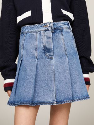 Pleated denim on sale mini skirt