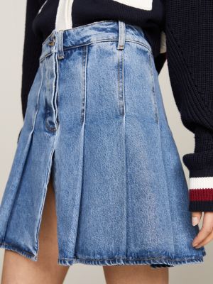 minigonna in denim con pieghe blu da donne tommy hilfiger