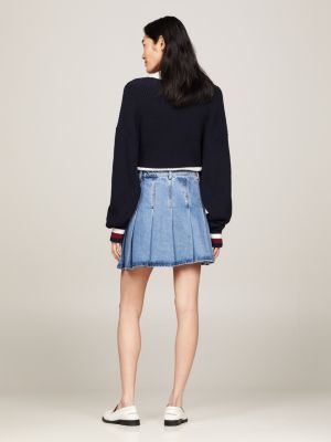 Pleated Denim Mini Skirt Blue Tommy Hilfiger