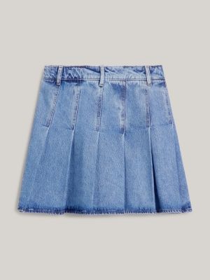 Pleated Denim Mini Skirt Blue Tommy Hilfiger