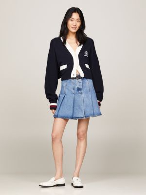 Pleated denim skirt uk hotsell