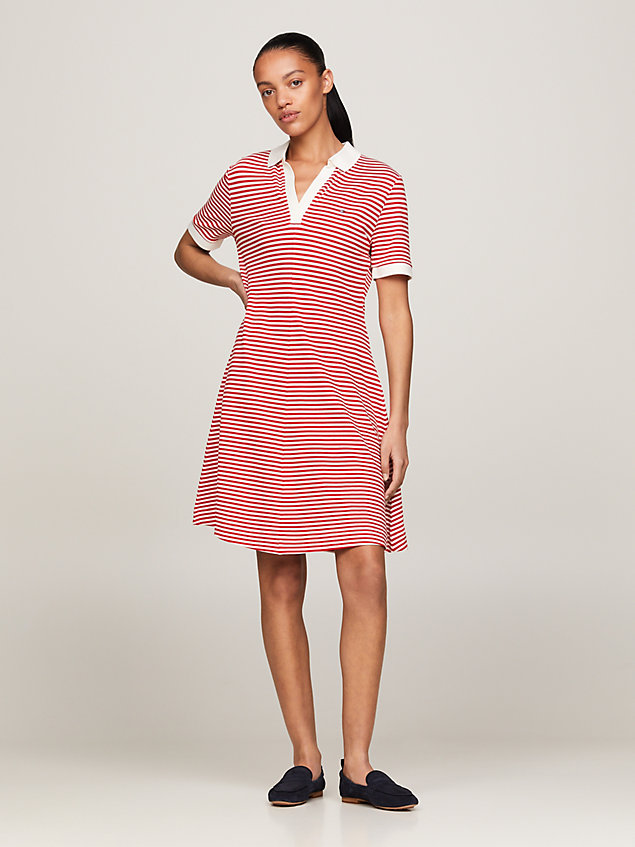 red stripe open placket polo dress for women tommy hilfiger