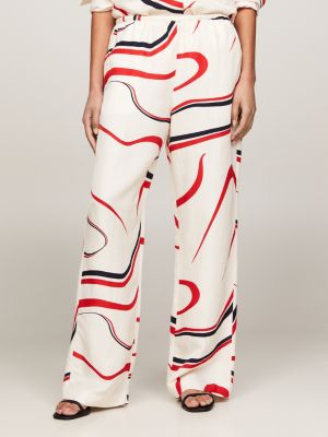 white relaxed fit hose mit weitem bein und print für damen - tommy hilfiger