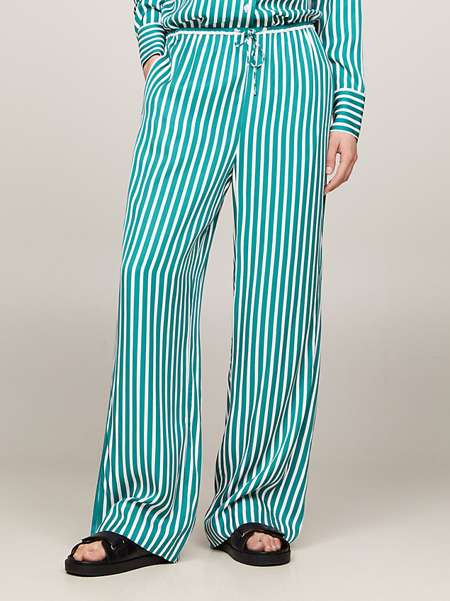 green relaxed wide leg stripe pull-on trousers for women tommy hilfiger