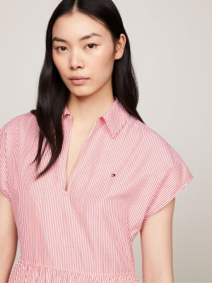 white midi-polokleid mit bügelfalten und streifen für damen - tommy hilfiger