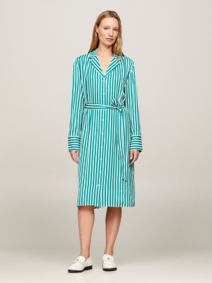 Stripe Twill Midi Shirt Dress Green Tommy Hilfiger