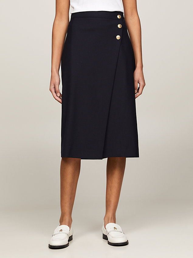 blue gold button wrap midi skirt for women tommy hilfiger