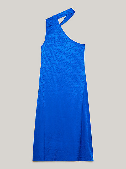 blue tommy hilfiger x festive jacquard asymmetric th monogram dress for women tommy hilfiger