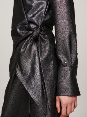 black tommy hilfiger x festive glitzerndes midikleid mit bindeband für damen - tommy hilfiger