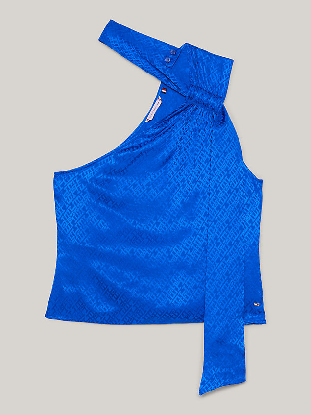 blue tommy hilfiger x festive top aus th-monogramm-jacquard für damen - tommy hilfiger