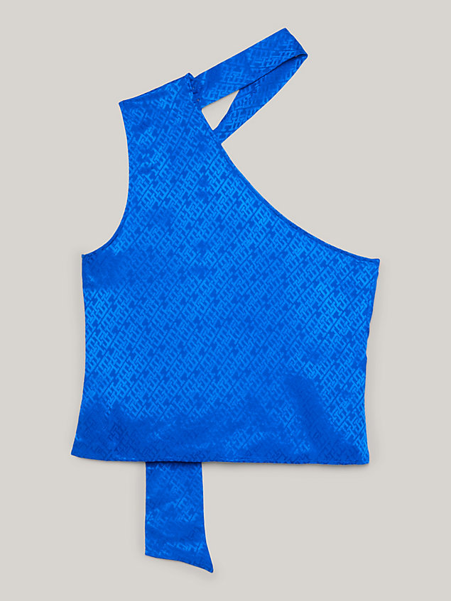 blue tommy hilfiger x festive jacquard asymmetrical th monogram top for women tommy hilfiger