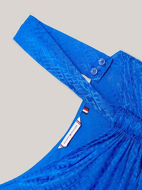 blue tommy hilfiger x festive jacquard asymmetrical th monogram top for women tommy hilfiger