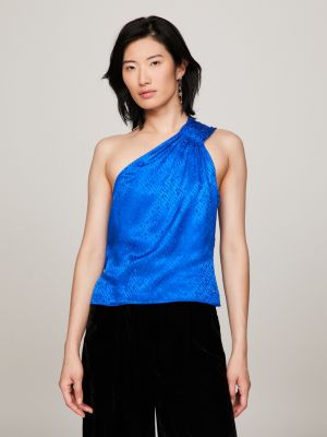 Tommy Hilfiger Womens Woven Back Embellished T-Shirt, Blue, Large 