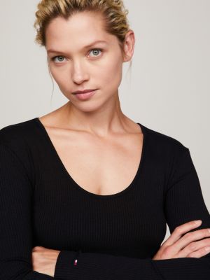 Ribbed Long Sleeve Slim Fit TShirt Black Tommy Hilfiger