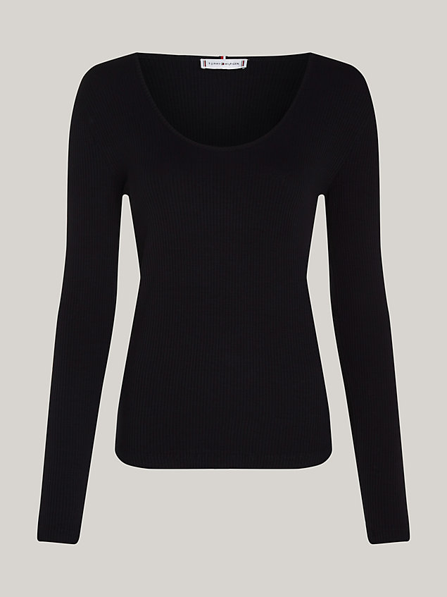 black ribbed long sleeve slim fit t-shirt for women tommy hilfiger