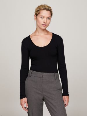 Women's Black Long Sleeve Top - Slim Fit