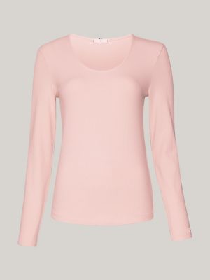 Ribbed Long Sleeve Slim Fit T-Shirt, Pink