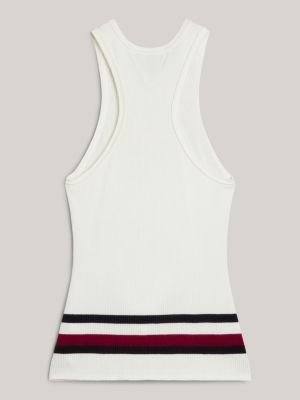 canotta global stripe in maglia con stemma bianco da donne tommy hilfiger