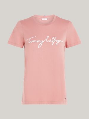 Tommy Hilfiger Women's TJW Small Logo Text T-Shirt, Pink, X-Large