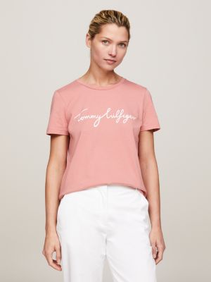 TOMMY HILFIGER - Women's basic T-shirt with logo - magenta -  OT-XW0XW02520TPQ