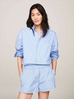 blue crest gestreiftes boyfriend fit hemd für damen - tommy hilfiger