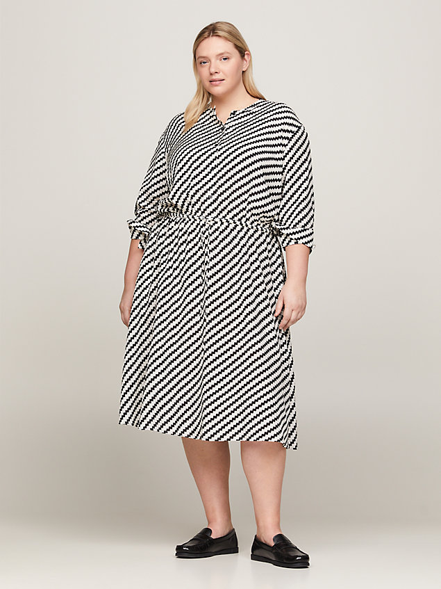 white curve jagged stripe print relaxed midi dress for women tommy hilfiger