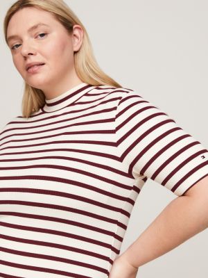 white curve slim fit bodycon-kleid in midi-länge für damen - tommy hilfiger