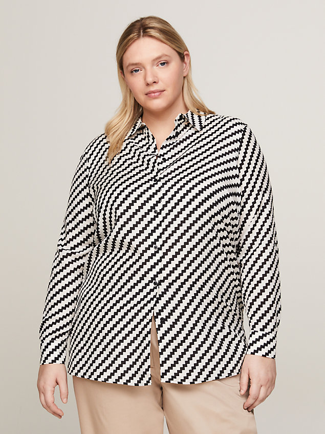 white curve jagged stripe regular fit shirt for women tommy hilfiger