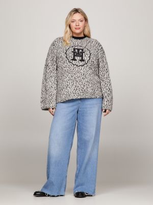 Curve TH Monogram Textured Oversized Jumper | Black | Tommy Hilfiger