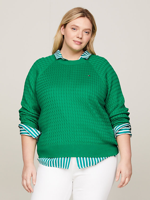 green curve kabelgebreide relaxed fit trui voor dames - tommy hilfiger