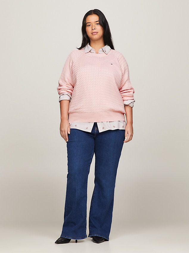 pink curve cable knit relaxed fit jumper for women tommy hilfiger