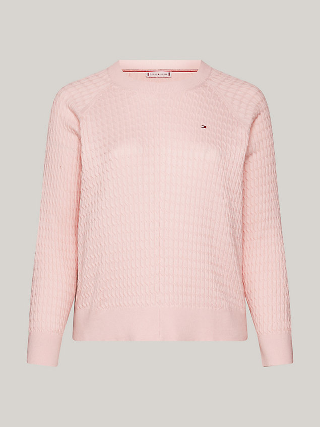 pink curve relaxed fit kabelgebreide trui voor dames - tommy hilfiger