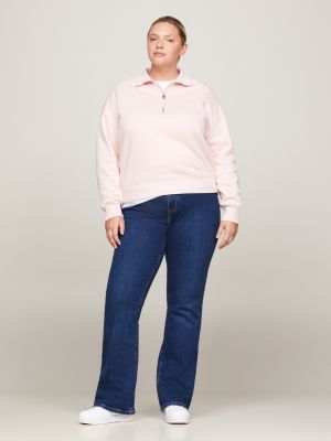 Curve TH Sweatshirt Cropped Half Zip Pink Hilfiger Monogram Tommy | 