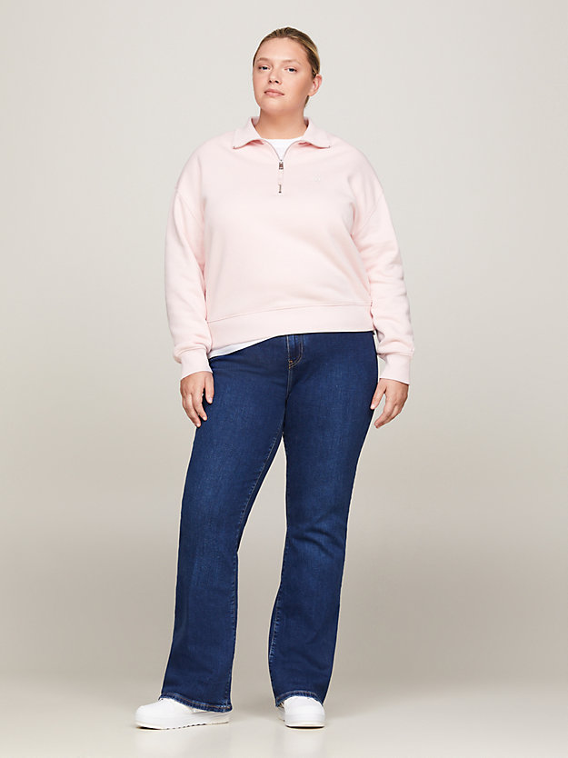 Curve TH Monogram Cropped Half Zip Sweatshirt | Pink | Tommy Hilfiger