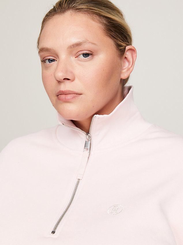 pink curve cropped sweatshirt met rits en monogram voor dames - tommy hilfiger