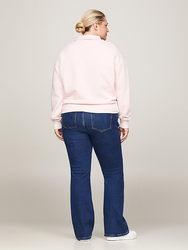 pink curve th monogram cropped half zip sweatshirt for women tommy hilfiger