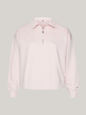 Curve TH Monogram Cropped Half Zip Sweatshirt | Pink | Tommy Hilfiger