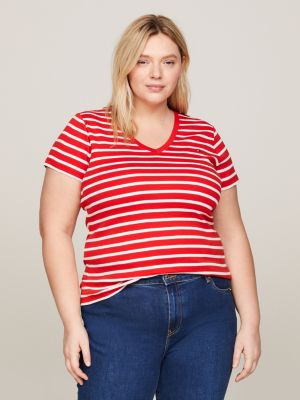 Curve Stripe V Neck Slim T Shirt