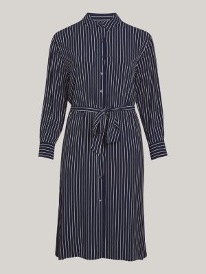 Curve Crepe Belted Knee Length Shirt Dress | Blue | Tommy Hilfiger