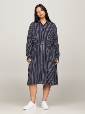 Curve Crepe Belted Knee Length | Hilfiger Dress Shirt Blue | Tommy